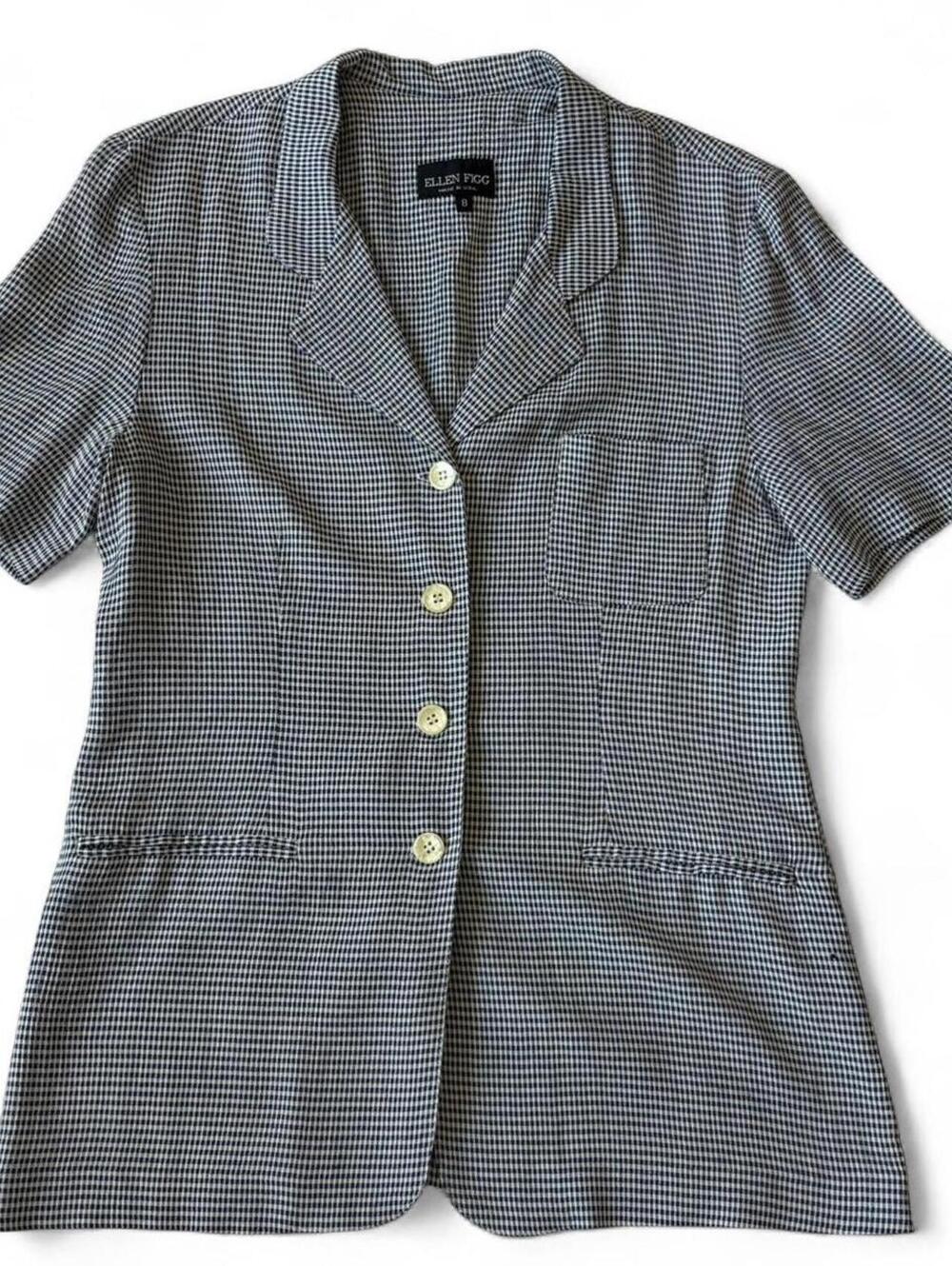 ELLEN FIGG GINGHAM SHORT SLEEVE BLAZER MADE IN USA